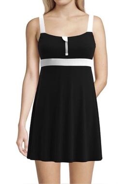 Lands' End Black Swimdress with Front Zip Detail NWT